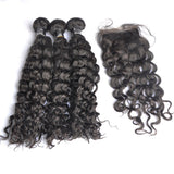 3 Bundle Deals With 4*4 Transparent  Closure Italy Curly Virgin Human Hair Natural Black