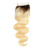 #1B613 Body Wave 4x4 Human Hair Blonde Transparent Closure