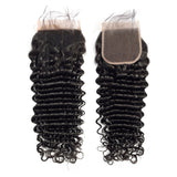 3 Bundle Deals With 4*4 Transparent  Closure Deep Wave Virgin Human Hair Natural Black