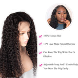 Deep Wave 13x4 Transparent Frontal Lace Wig Natural Black 180% Density