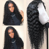 Deep Wave Full Frontal 13*4 Transparent Lace Wig Natural Black