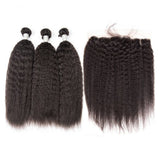 3 Bundle Deals With 13*4 Transparent Frontal Kinky Straight Virgin Human Hair Natural Black