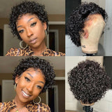 Bob Style Curly Pixie Cut Human Hair Lace Wig  Natural Black #1B