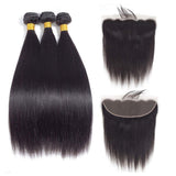 3 Bundle Deals With 13*4 Transparent Frontal Straight Virgin Human Hair Natural Black