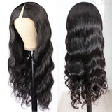 Body Wave #1B Natural Black V Part Wigs 100% Virgin Human Hair 180% Density